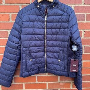 NWT Ci Sono Outerwear Navy Blue Puffer Jacket Full Zip Gold Accents- XL